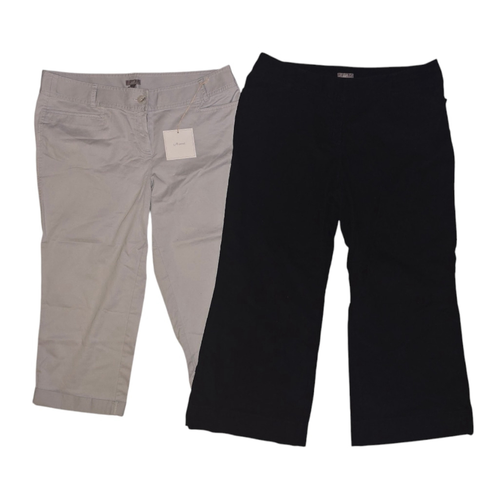 Lot of 2 Women's J. Jill Pants Sz 14, Cropped Capri Khaki Chino Corduroy Black
